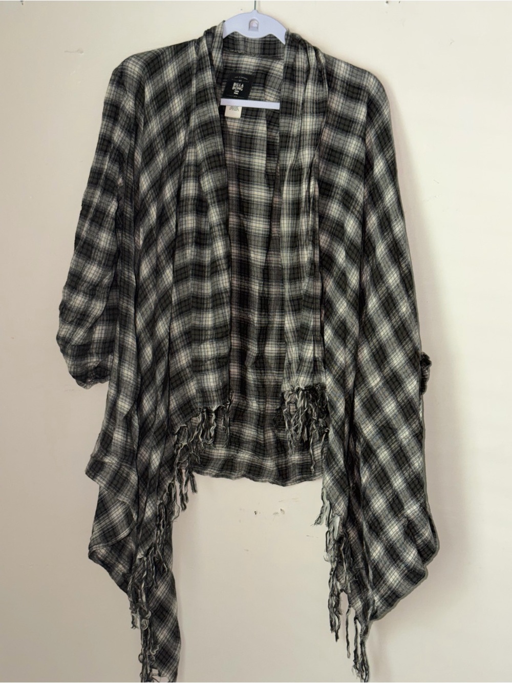Billabong Plaid Fringe Cape Size Medium